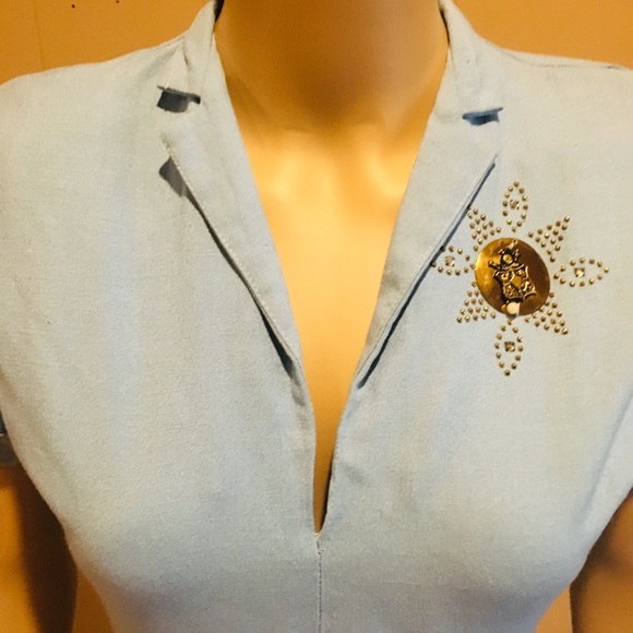 Vintage 1940’s Light Blue Linen Day Dress - Picture 2 of 6